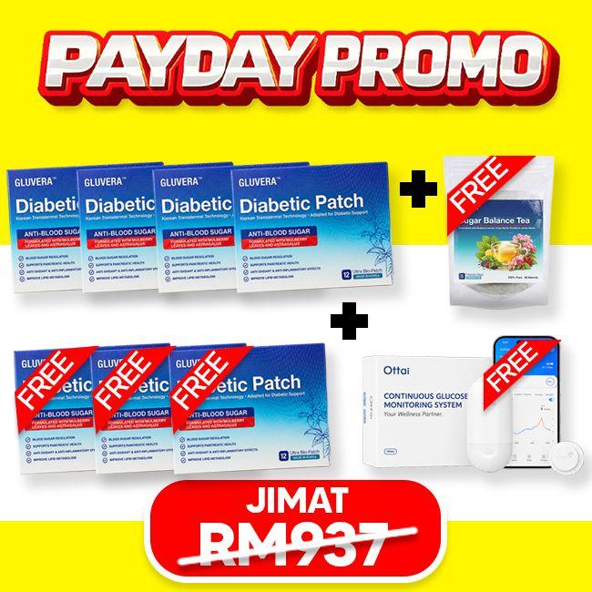 PAYDAY PAKEJ KONSISTEN ( 4 KOTAK + FREE 3 KOTAK + 1 GLUVERA TEA + 1 GLUCOMETER )